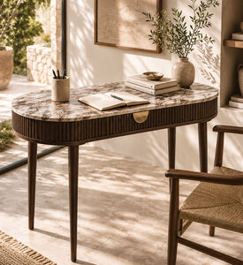 Home Deco and More Oval Marble Top Wood Base Desk, Packshot View
