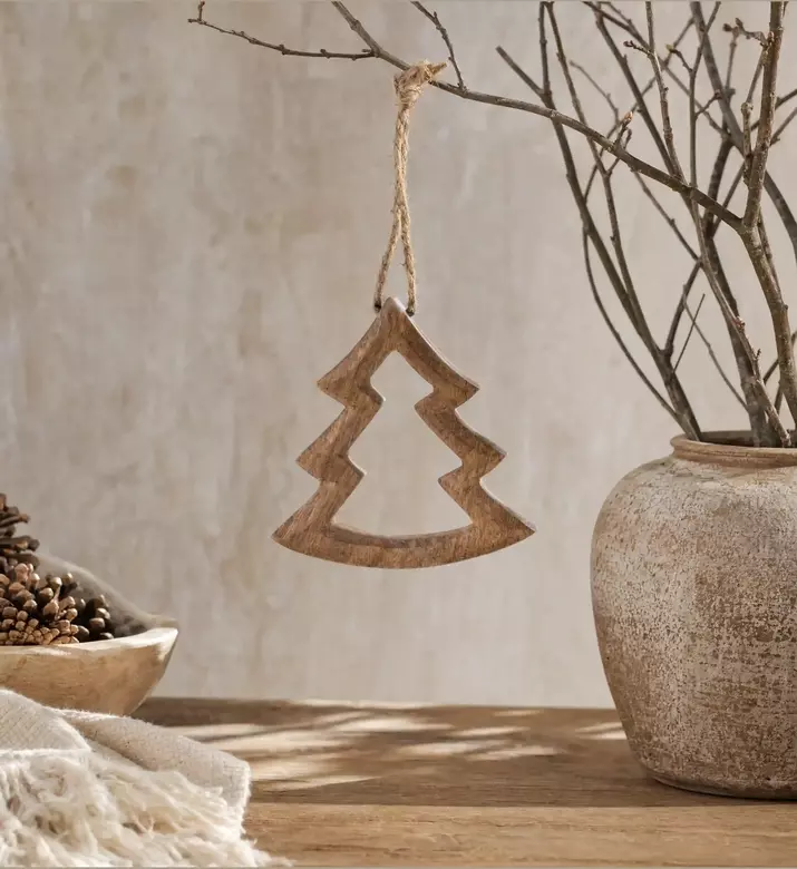 Home Deco and More Rustic Carved Wooden Heart Ornament, Model View