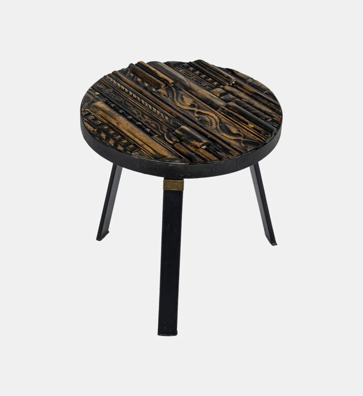 Fortuna Carved Wood Top Side Table