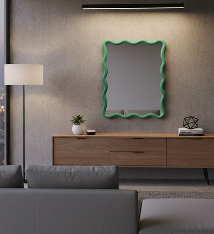 Home Deco and More Waved Frame Wall Mirror, Light-blue, Packshot View Home Deco and More Waved Frame Wall Mirror, Light-blue, Packshot View