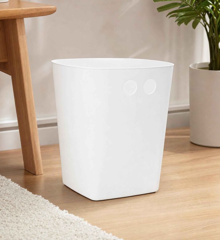 Home Deco and More Plastic Square-shape Trash Bin, White, L, Model View