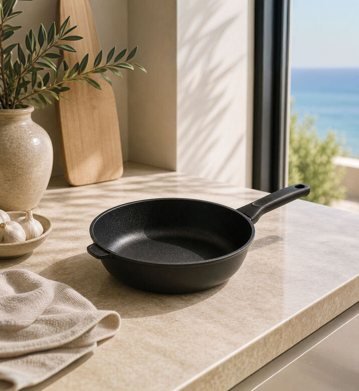 Risoli Aluminum Deep Frying Pan, Black, 28-cm, Packshot View