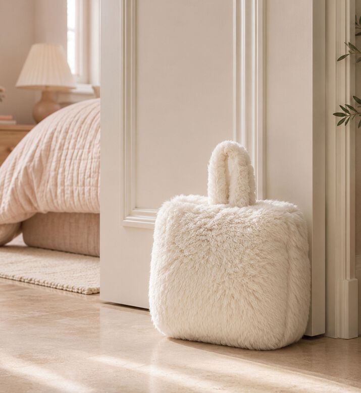 Home Deco and More Faux Fur Door Stopper, White, Packshot View