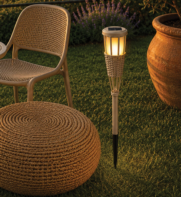Home Deco and More Solar Led Torch Garden Stake, White, Packshot View