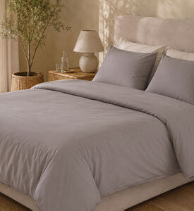 Home Deco and More Lauren Plain Cotton Satin Bed Set, Grey, 260x240-cm, Packshot View