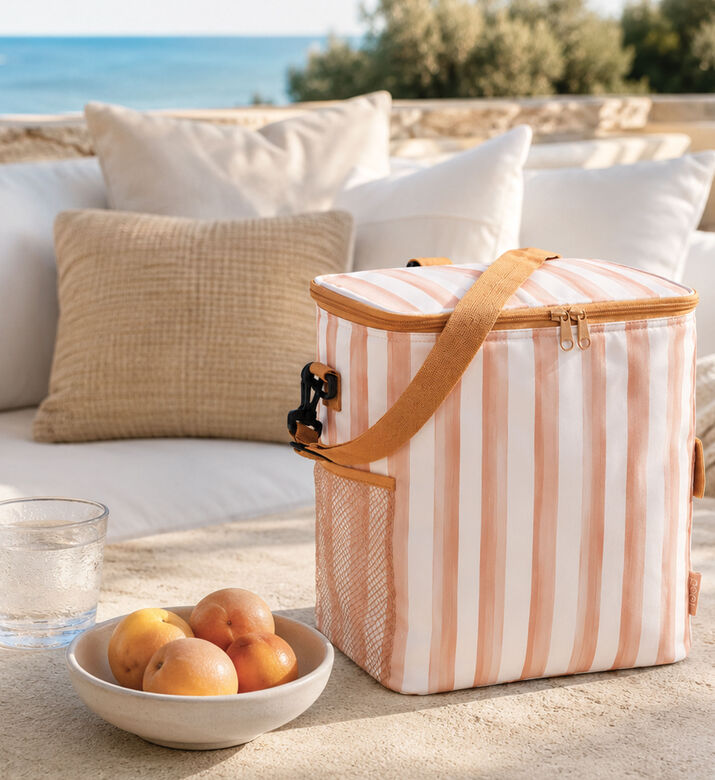Home Deco and More Striped Cooler Lunch Bag, Pink, Packshot View