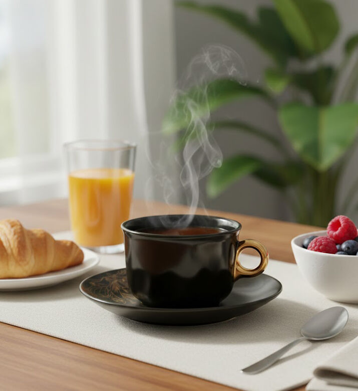 Essenza Coffee Cup And Saucer Masterpiece, Dark-green, 220-ml, Packshot View