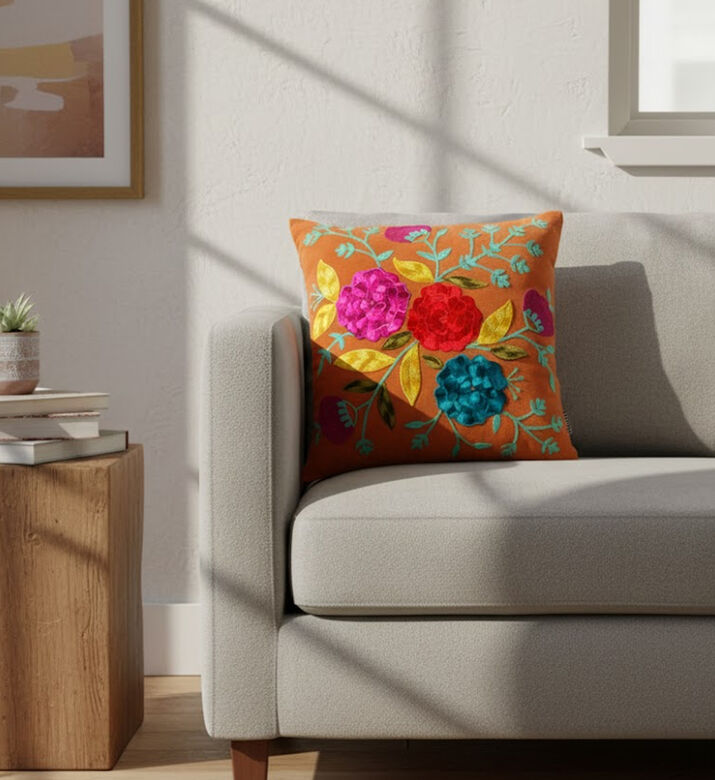 Home Deco and More Lurex Floral-embroidered Cushion, Packshot View