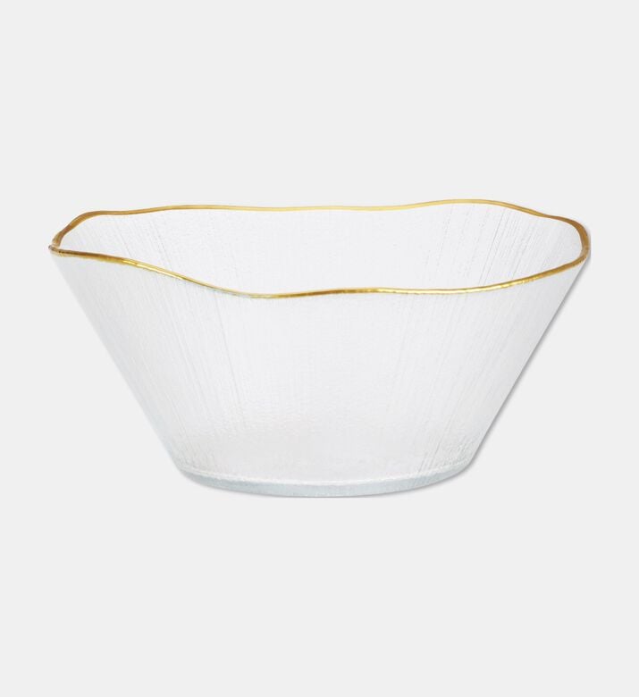 Home Deco and More Glass Large Rippled Gold Rim Bowl, Packshot View