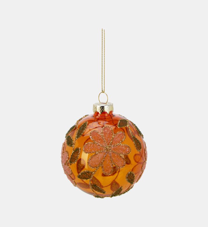 Home Deco and More Ball Xmas Glass Flower, Orange, Packshot View