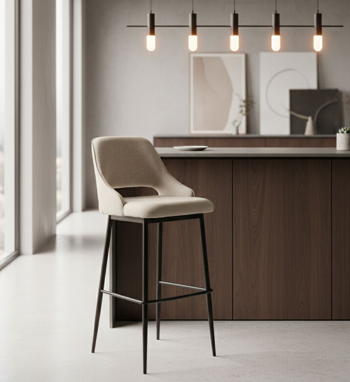 Home Deco and More Koni Iron Tube Bar Chair, Beige, Packshot View