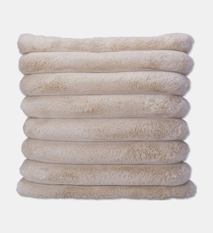 Home Deco and More Horizontal Pleats Plush Square Cushion, Beige, Packshot View