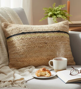 Home Deco and More Vlad Jute Fabric Square Filled And Vaccumed Cushion, Packshot View