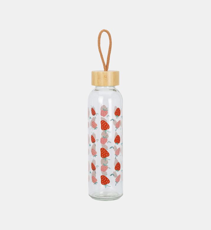 Home Deco and More Glass Strawberry-print Bottle, Packshot View