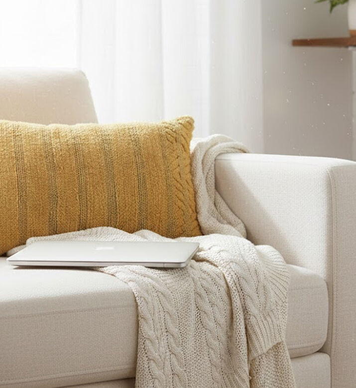 Home Deco and More Bento Tufted Embroidered Cushion, Mustard, 35x50x35-cm, Packshot View