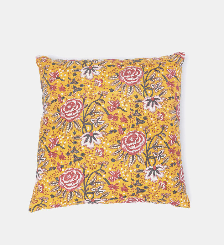 Home Deco and More Leila Block-print Linen Filled And Vaccumed Cushion, Packshot View