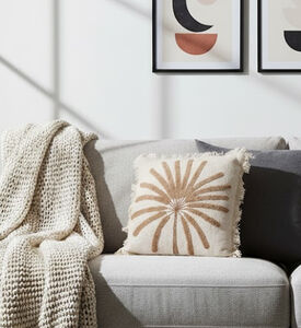 H and S Collection Cotton Tufted Flower Cushion, Brown, Packshot View