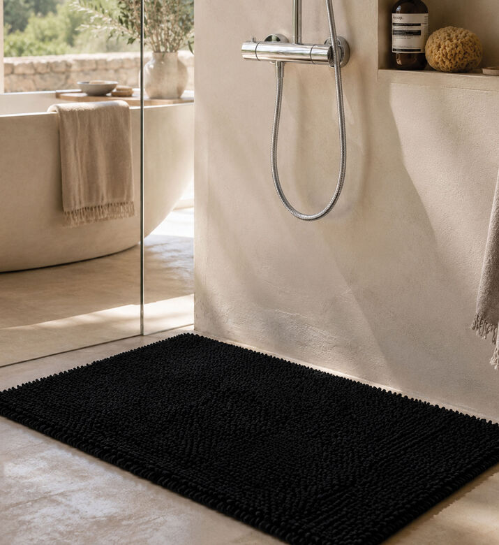 Home Deco and More Charlton Cotton Bathroom Mat, Black, 60x90-cm, Packshot View