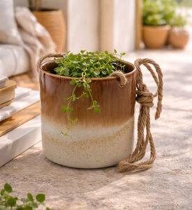 Home Deco and More Cylindrical Hanging Flower Pot, Brown, L, Packshot View