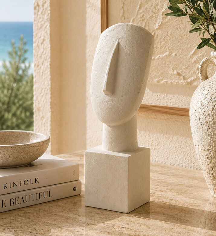 Home Deco and More Abstract Face Statue, Beige, Packshot View