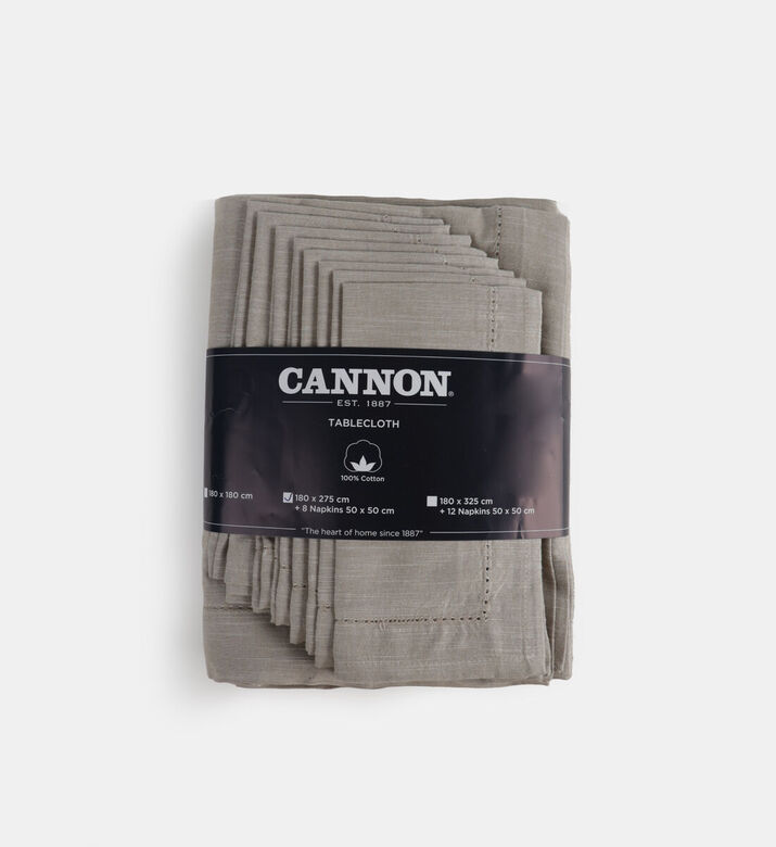 Cannon Basic 8-piece Hemstitched Cotton Table Set, Light-beige, 180x275-cm, Packshot View