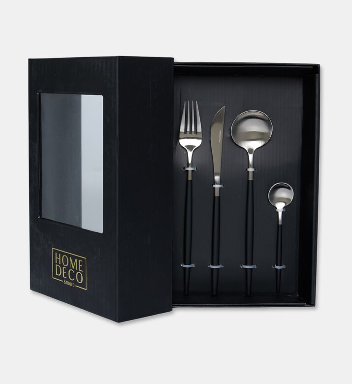 Home Deco and More Stainless Steel 18/10 Matt-finish 24-piece Cutlery Set, Black, Packshot View