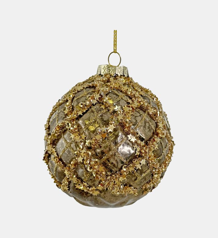Shishi Glass Ball Antique Dk Glitter, Gold, 10-cm, Packshot View