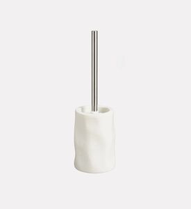 Home Deco and More Textured Stoneware Toilet Brush Holder, White, Packshot View
