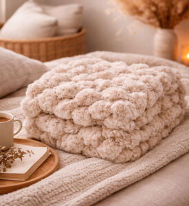 Home Deco and More Plaid Woven Blanket, Beige, Packshot View