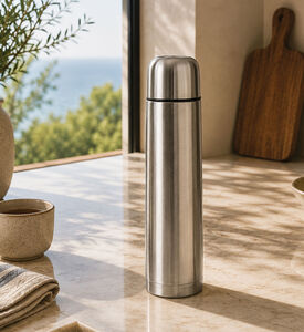 Excellent Houseware Stainless Steel Thermos Bottle, Silver, 85x85x330-mm, Packshot View
