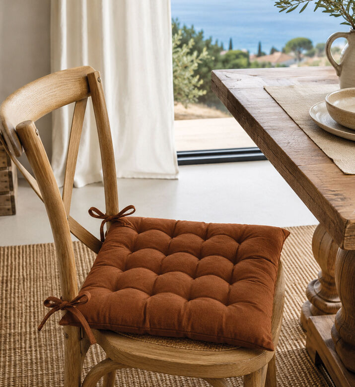 Home Deco and More Tufted Tie Chair Pad, Brown, Packshot View