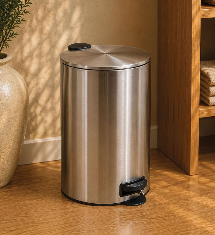 Home Deco and More Stainless Steel Matte Pedal Bin, Silver, 20-l, Packshot View