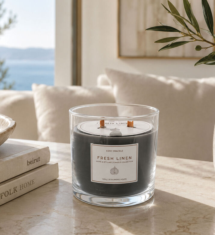 Home Deco and More Wooden Wick Scented Candle, Packshot View